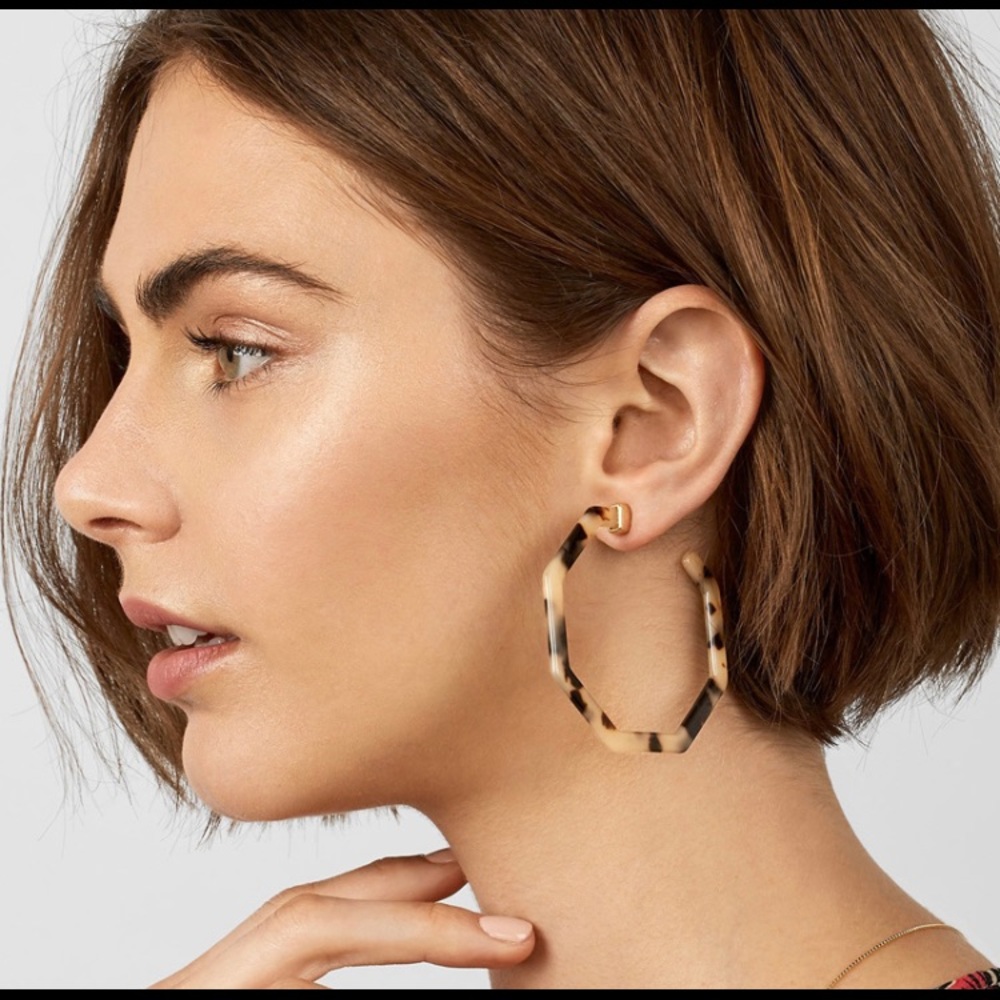 Polygon Leopard Pattern Hoop Earrings - Picture 1 of 4